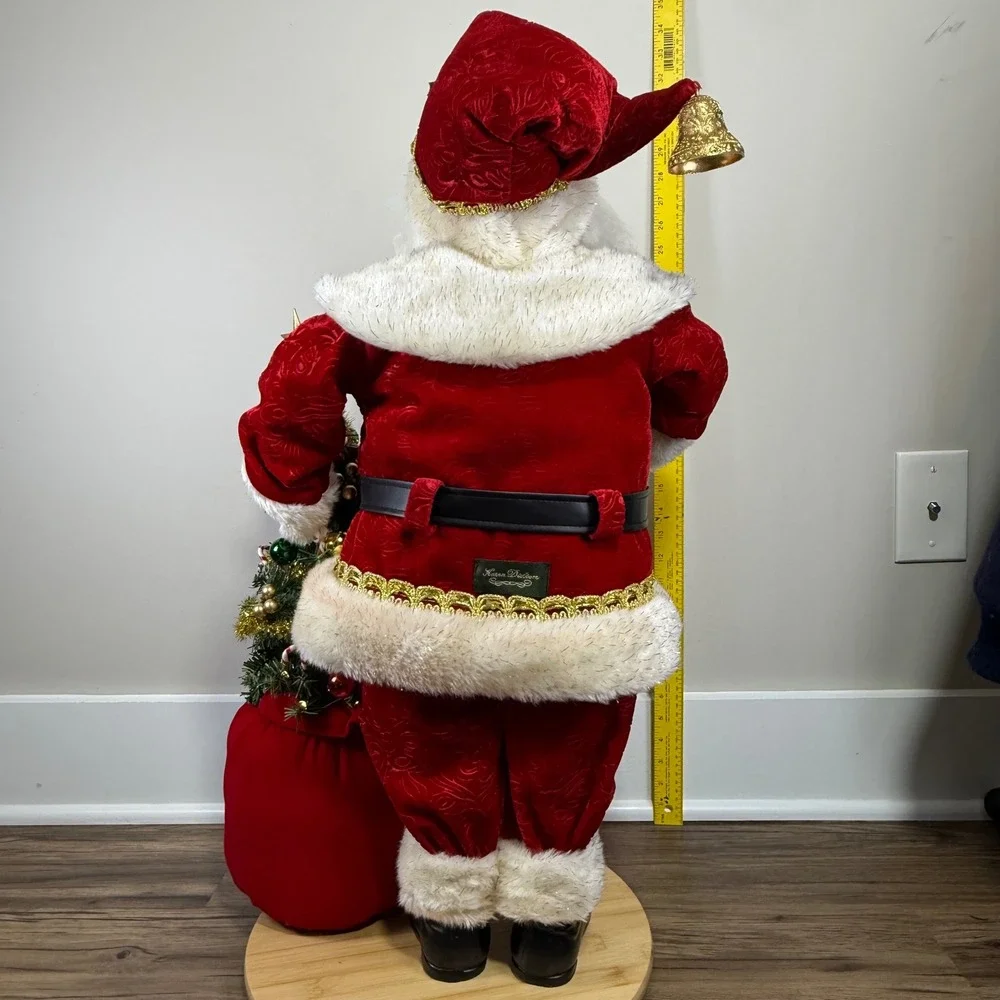 Karen Didion Santa Claus Figurine 33in Red Velvet Lighted Tree Bell Handcrafted